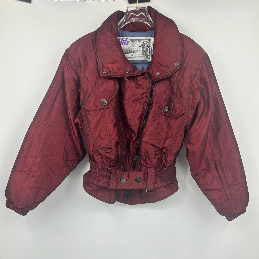 Nils Vintage Cropped Metallic Puffer Ski Jacket Burgundy Womens Medium